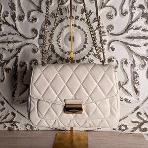 Kate Spade Carey Flap Shoulder Bag White Quilted Leather Gold Chain Convertible